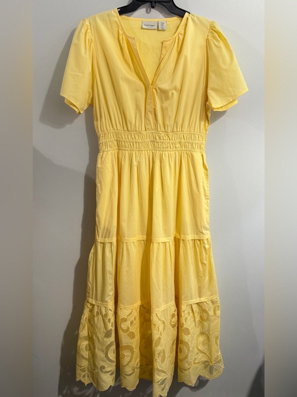 Haute Hippie Yellow Eyelet Lace Midi Maxi Dress Women’s Size M - Picture 2 of 4